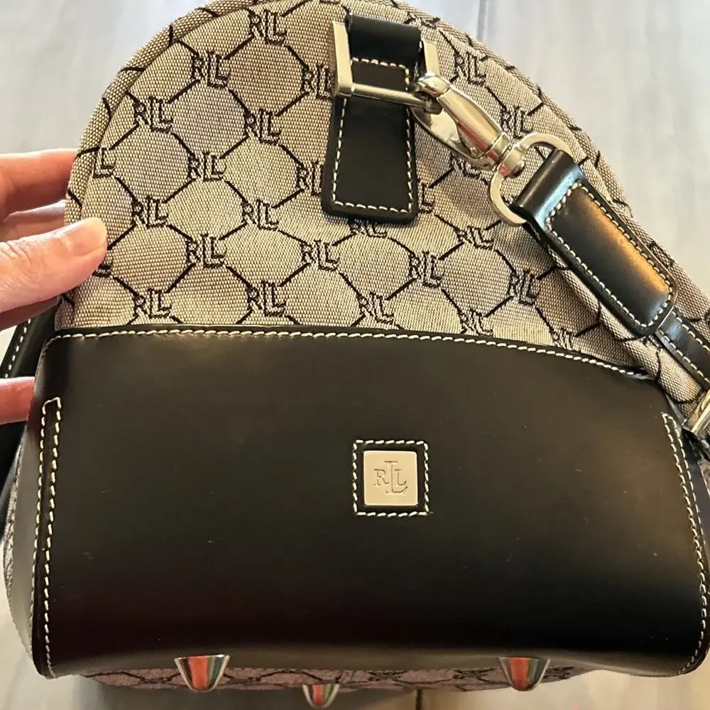 Vtg Lauren Ralph Lauren Monogram Duffle Travel Overnight Bag Gray Black